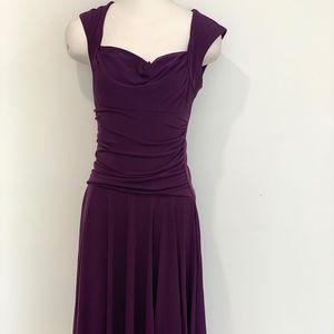 Purple Ruche Scoop Neck Cocktail Knee-Length Dress